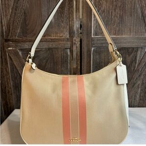 Coach Cream and Pink Shoulder Bag with Gold Hardware EUC